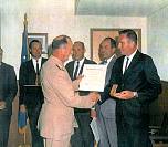 On 26 June 1968, the CIA Intelligence Star for Valor was awarded to CIA Oxcart and Black Shield mission Pilots (L to R): Mel Vojvodich, Dennis Sullivan, Jack Layton, Ken Collins, and Frank Murray by Deputy Director of the CIA VAdm Rufus Taylor. The posthumous award to Jack Weeks was accepted by his widow.