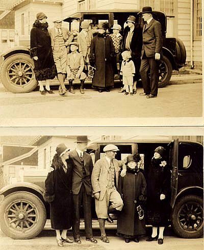 Hank's Dad and Family. L-R: Aunt Helene Wasmer, Uncle George Protzman, Brother Victor, Cousin Wm. Wasmer, his Grandmother Meta Meierdierck, Hank in hat, brother George, his mom and his dad. Bottom Photo depicts Hank's mom, dad, Uncle George, Grandma, and Aunt Helene