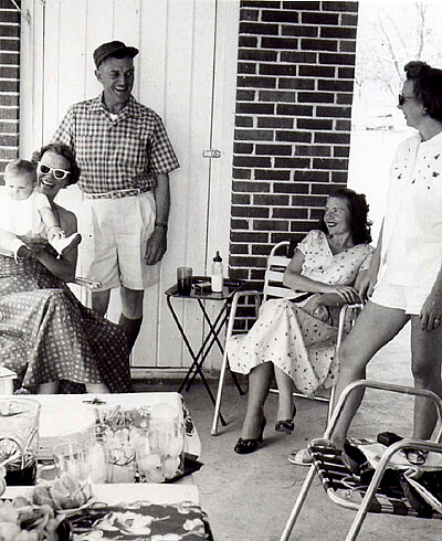 Outdoor kitchen. Ann Stratton, CB Stratton, Hank, Herb Ricord