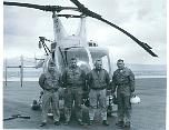 H-43B crew members Capt. Keith Spencer, Msgt Bill (flash) Walters, and two airborne fire fighters (names unknown)