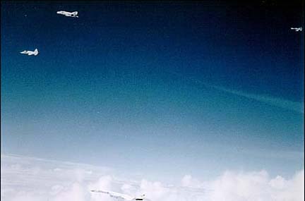 Seconds after the midair collision of Joe Walker's F-104N and Al White and Carl Cross's XB-70A.